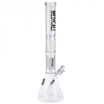 Medicali Glass - 8-Arm Tree Perc Beaker Bong - 18 Inch - Black & Gold Label - Side View 1