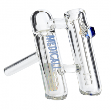 Medicali Glass Double Perc Bubbler Hand Pipe - Blue - Side View 