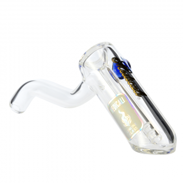 Medicali Glass - Layback Bubbler Hand Pipe - Gold Script Label - Side View 1