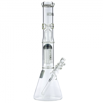 Medicali Glass - Reversal 8-Arm Tree Perc Beaker Bong - 14 Inch - White & Black Label - Side View 1