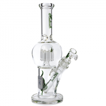 Medicali Glass 10 Inch Micro 8 Tree Bubble Straight Ice Bong - Green & Black Script - Side View 1