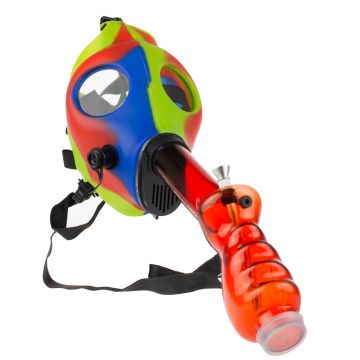 Silicone Gas Mask Bong with Acrylic Tube | Green Blue Red