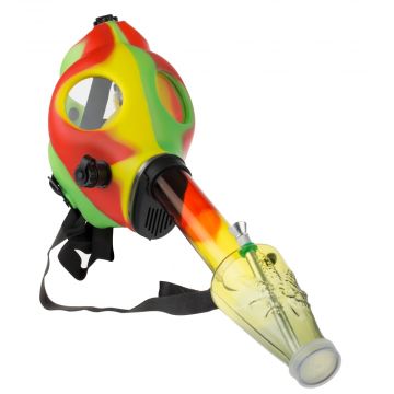 Silicone Gas Mask Bong with Acrylic Tube | Rasta