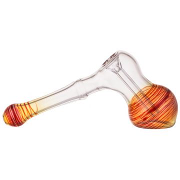 Glass Hammer Bubbler - Clear with Fume and Color Wrap - Red