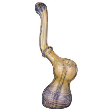 Glass Stand-Up Sherlock Bubbler Pipe - Fumed with Color Wrap - Blue