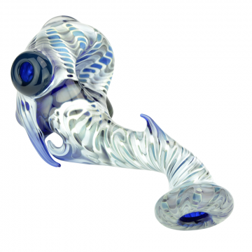 Glass Sherlock Handpipe - White on Cobalt Glass with Appendages