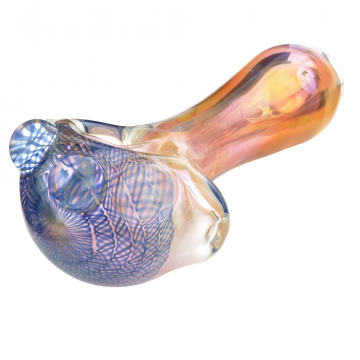 Glass Spoon Pipe with Inside Out Fumed Lattachino Color and Magnifiers | Blue - Side View 1