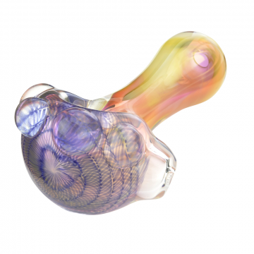 Glass Spoon Pipe with Inside Out Fumed Lattachino Color and Magnifiers | Purple - Side View 1