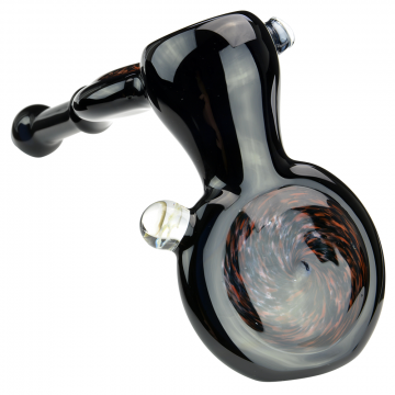 Glass Hammer Bubbler - Black Glass with Red Frit Medallions and Honeycomb Marble 