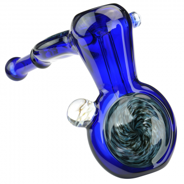 Glass Hammer Bubbler - Blue Glass with Aqua Frit Medallions and Honeycomb Marble