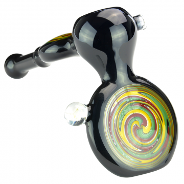 Glass Hammer Bubbler - Blue Glass with Rasta Reversal Medallions and Honeycomb Marble