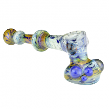 Glass Hammer Handpipe - Fumed Cobalt Blue Glass with Clear and Color Marbles