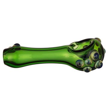 Glass Spoon Pipe - Colored Glass with Color Mini Marbles - Green