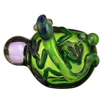 Glass Spoon Pipe - Green Glass with Slyme Mini Marbles and Slyme Lizard Critter