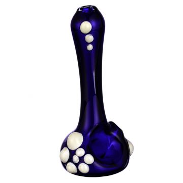 Glass Stand-Up Sherlock Handpipe - Cobalt Blue Glass with White Marbles