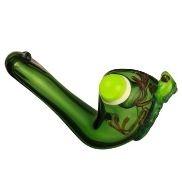 Glass Sherlock Handpipe - Green Glass with Slyme Lizard Critter and Marbles