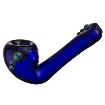 Glass Sherlock Handpipe - Cobalt Blue Glass with Color Marbles and Large Magnifier