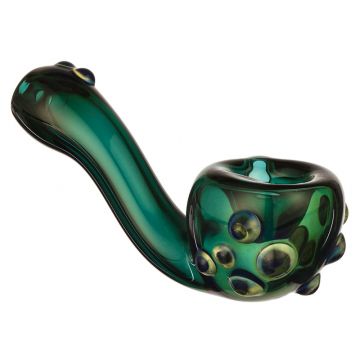 Glass Sherlock Handpipe - Green Glass with Color Marbles