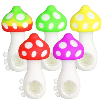 Mushroom Silicone Hand Pipe with Glass Bowl