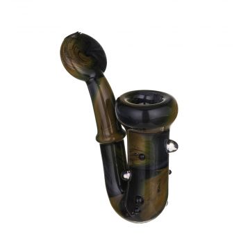 Glass Sherlock Hand Pipe – Black & Gold with Disc Mouthpiece & Black Lip Wrap 