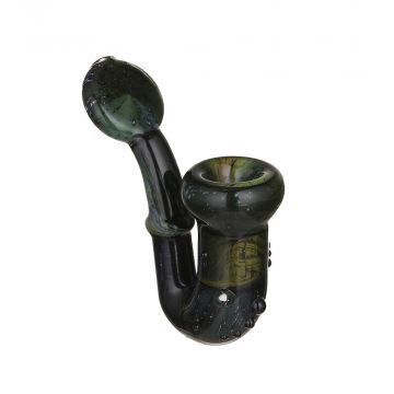 Glass Sherlock Hand Pipe – Black & Green with Disc Mouthpiece & Black Lip Wrap