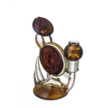 Heady Glass Double Disc Vapor Bubbler - Amber and Purple with Clear Spikes 