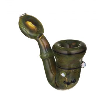 Glass Sherlock Hand Pipe – Black Gold & Green with Disc Mouthpiece