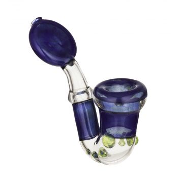 Glass Sherlock Hand Pipe - Clear and Cobalt Blue with Disc Mouthpiece and Slyme Marbles