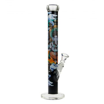 Black Leaf Ganesha Rising Straight Tube Glass Bong | Black