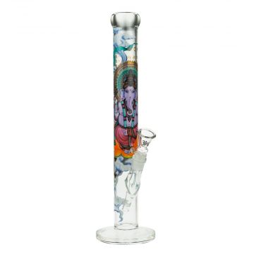 Black Leaf Ganesha Rising Straight Tube Glass Bong | Clear