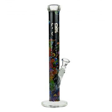 Black Leaf Mushroom Tree Straight Tube Glass Bong | Black 