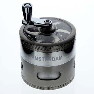 Amsterdam - Aluminum Window Crank Herb Grinder - 4-part - 60mm - Dark Grey / Silver - Closed 