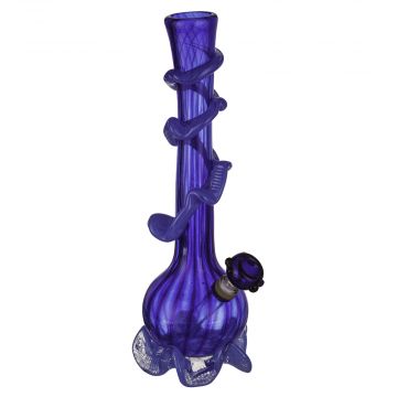 Noble Glass 14 Inch Tall Blue Glass Bong with Blue Wrap and Foot 