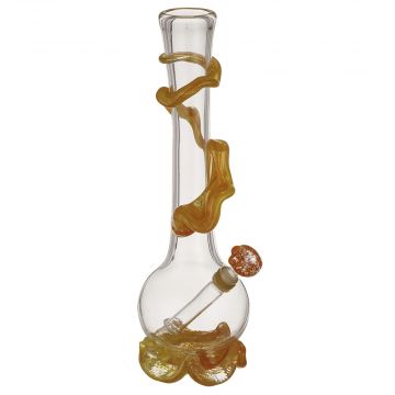 Noble Glass 14 Inch Tall Clear Glass Bong with Colored Wrap and Foot - Orange 