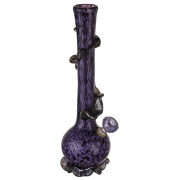 Noble Glass 14 Inch Tall Black Glass Bong with Purple Pattern Black Wrap and Foot 