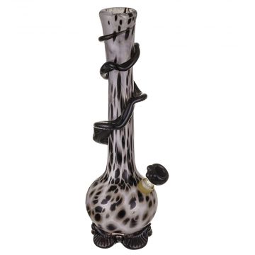 Noble Glass 14 Inch Tall Black Glass Bong with White Pattern Black Wrap and Foot 