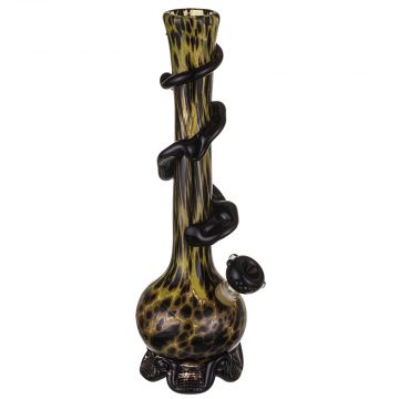 Noble Glass 14 Inch Tall Black Glass Bong with Yellow Pattern Black Wrap and Foot 