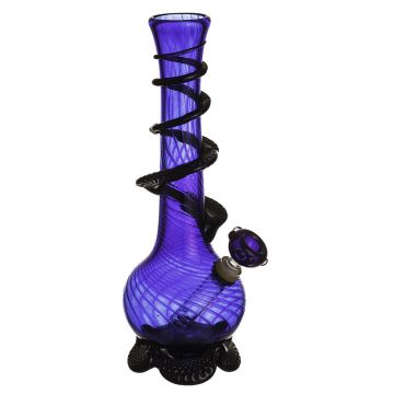 Noble Glass 12 Inch Tall Blue Glass Bong with Black Wrap and Foot