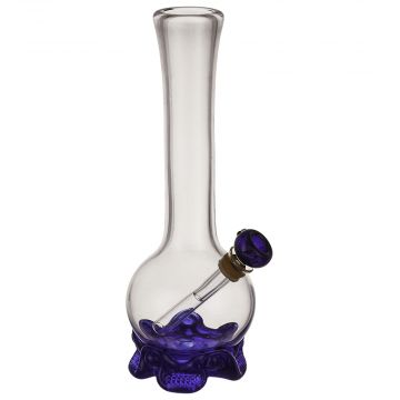 Noble Glass Clear Small Round Base Glass Bong with colored foot and bowl- Blue