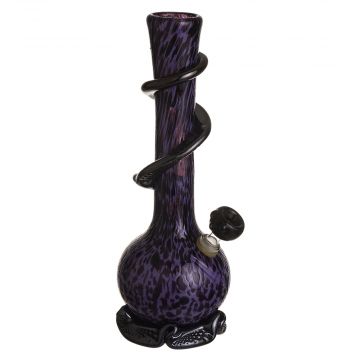 Noble Glass 12 Inch Tall Black Glass Bong with Purple Pattern Black Wrap and Foot