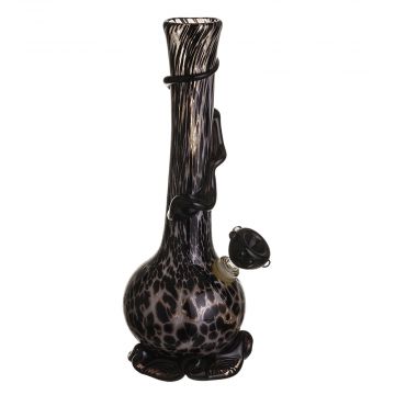 Noble Glass 12 Inch Tall Black Glass Bong with White Pattern Black Wrap and Foot