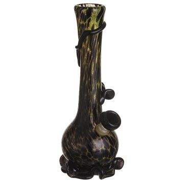 Noble Glass 12 Inch Tall Black Glass Bong with Yellow Pattern Black Wrap and Foot 