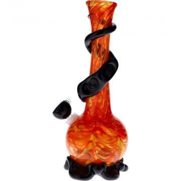 Noble Glass Orange Glass Bong with Black Wrap and Foot | 12 Inch | Side view 1