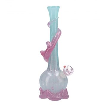 Noble Glass Milky Jade Glass Bong with Pink Wrap and Foot | 12 Inch - Side View 1
