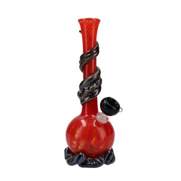 Noble Glass Red Glass Bong with Black Wrap and Foot | 12 Inch - Side View 1