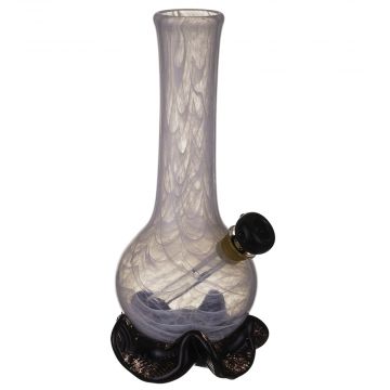 Noble Glass White & Black Small Round Base Glass Bong