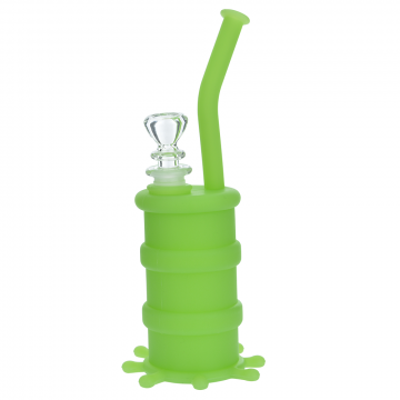 NoGoo Silicone Bubbler with Glass Downstem and Herb Bow - Green