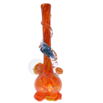 Noble Glass 14 Inch Tall Orange Glass Bong with Clear Wrap & Dichro Marble