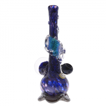 Noble Glass 14 Inch Tall Purple Glass Bong with Clear Wrap & Dichro Marble