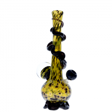 Noble Glass 14 Inch Tall Yellow Glass Bong with Black Wrap and Foot & Glass Flower Marble 